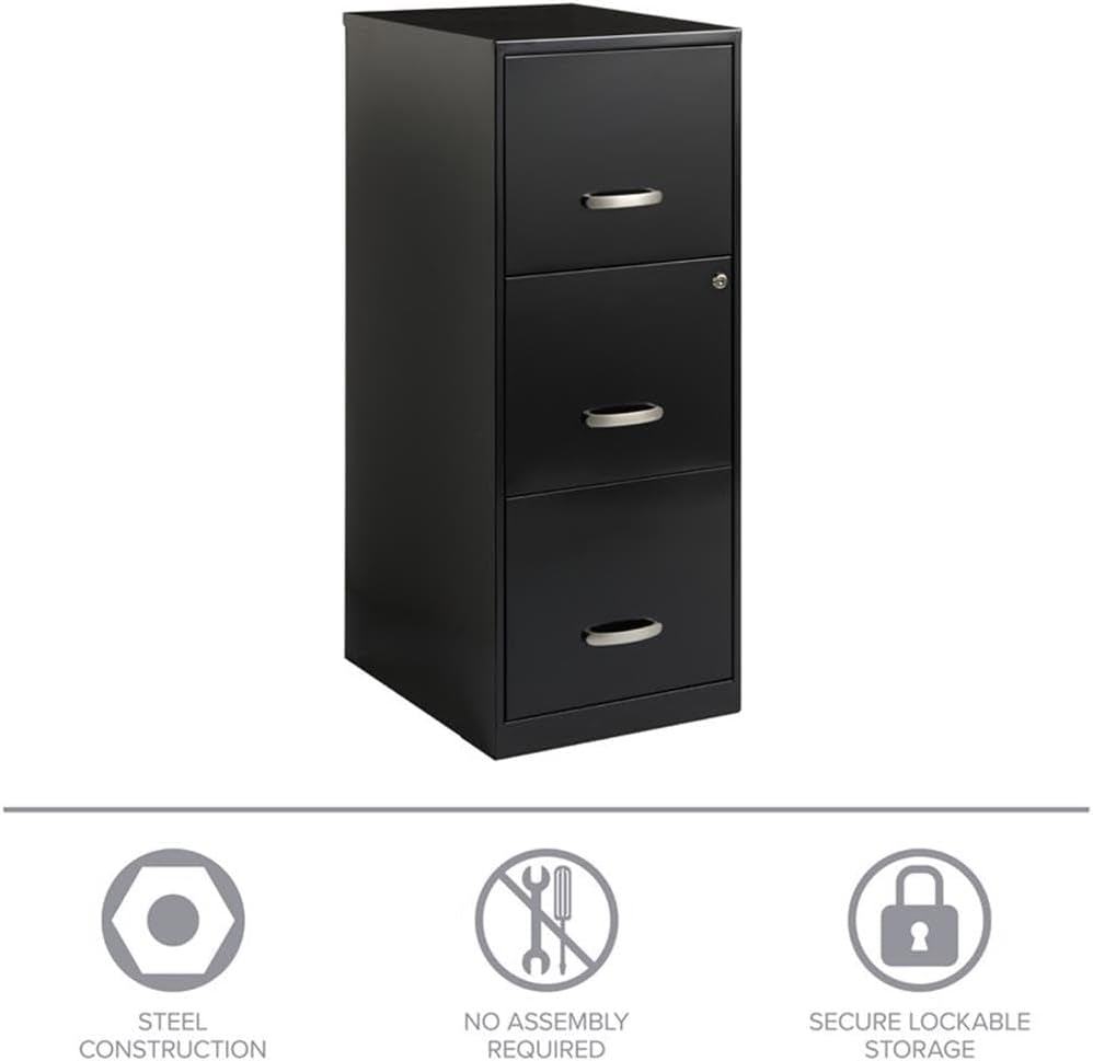 Cooper 3-Drawer Letter File Cabinet Black for Office