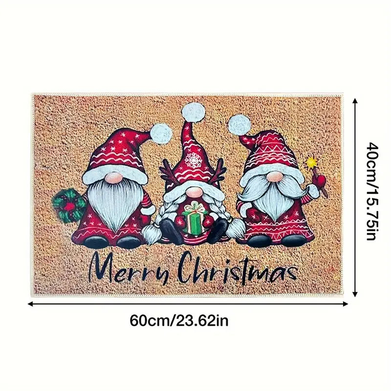 Cheerful Christmas Gnome Welcome Doormat | Indoor/Outdoor Washable Rug-3