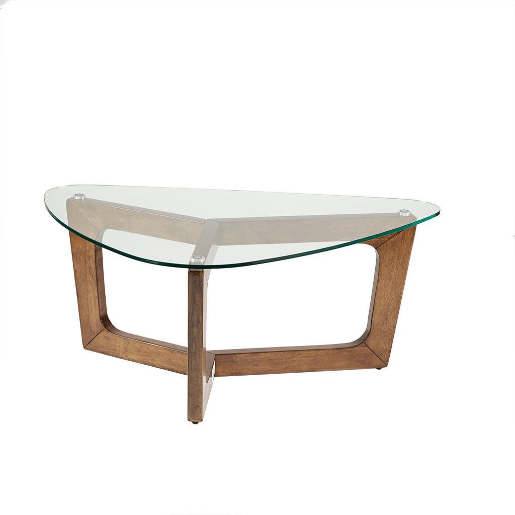 Wood Base Tempered Glass Top Coffee Table - PRHOMZ