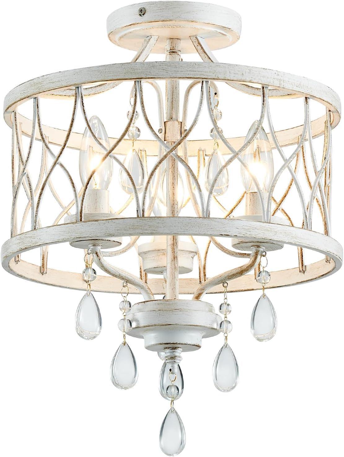 Farmhouse Crystal Ceiling Light Three Light Fixture-0