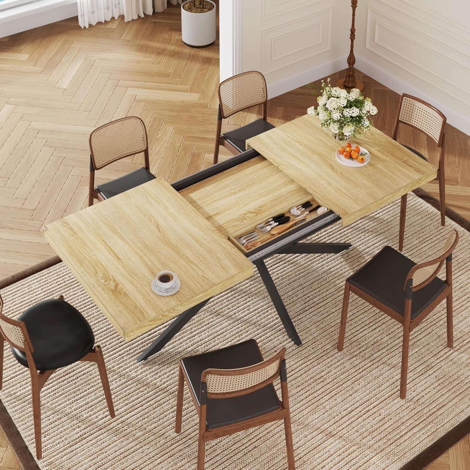 Extendable Oak Rectangular Dining Table For 6 To 8