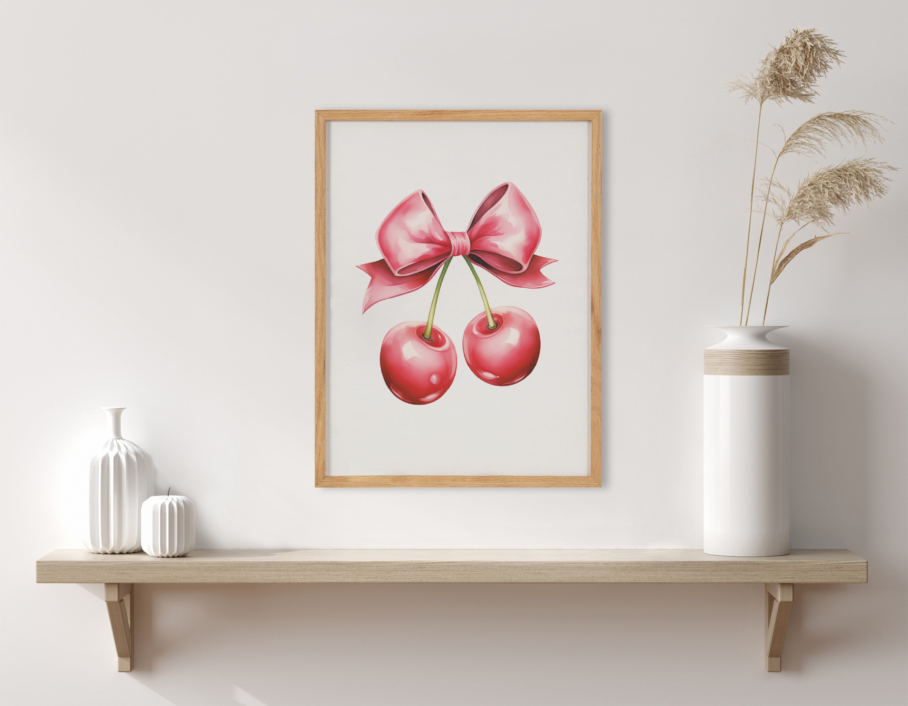Gallery Coquette Preppy Retro Girly Red Pink Bow Cherries Print by The Creative Bunch Studio