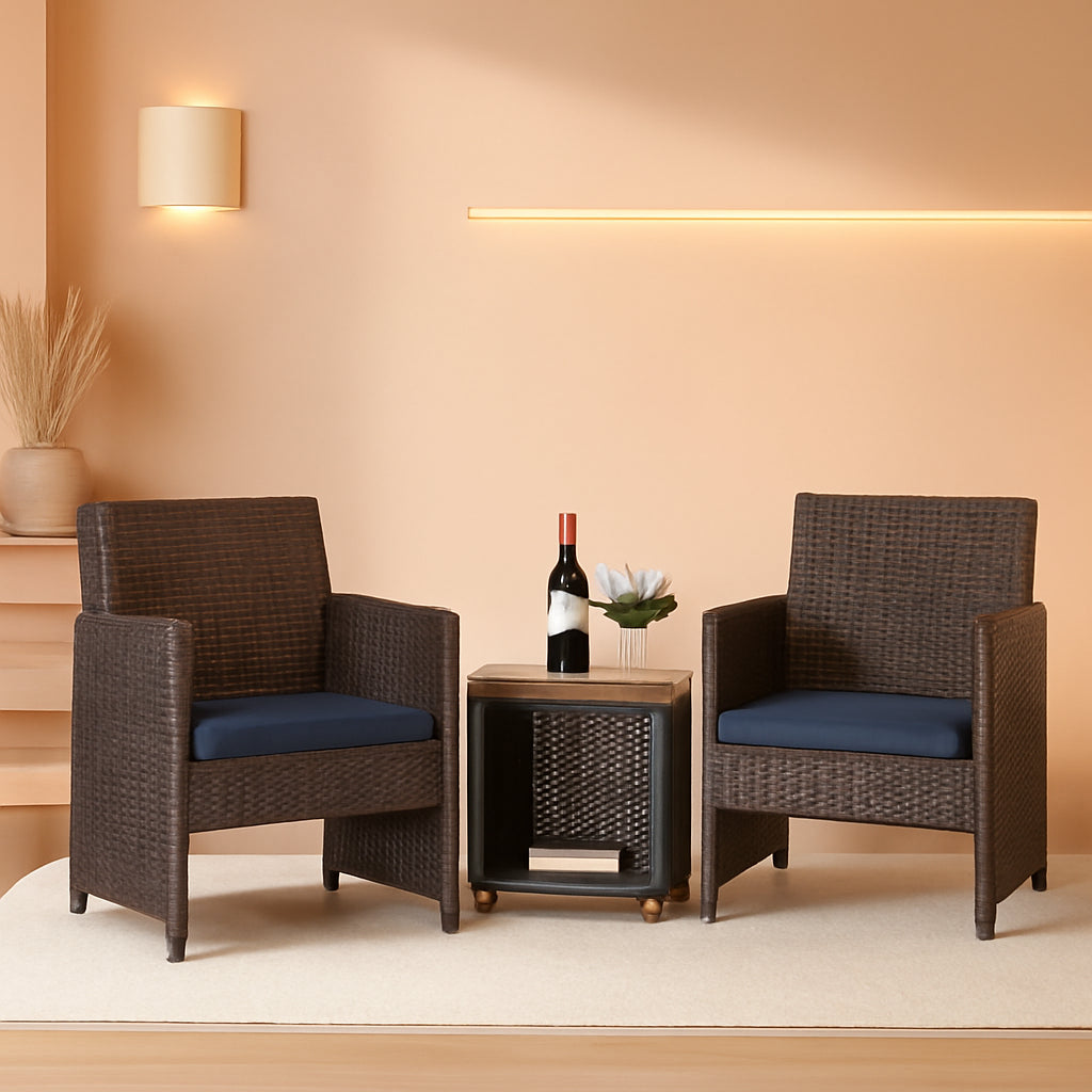 Wicker Outdoor Patio Set 3 Piece Bistro Brown Navy