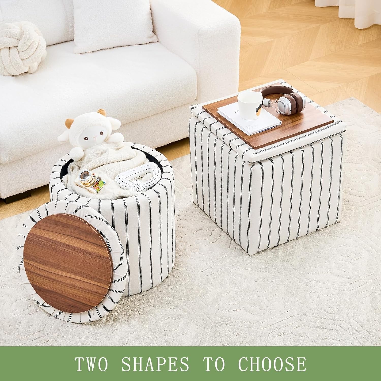 EighteenInch Round Storage Ottoman With Removable Tray
