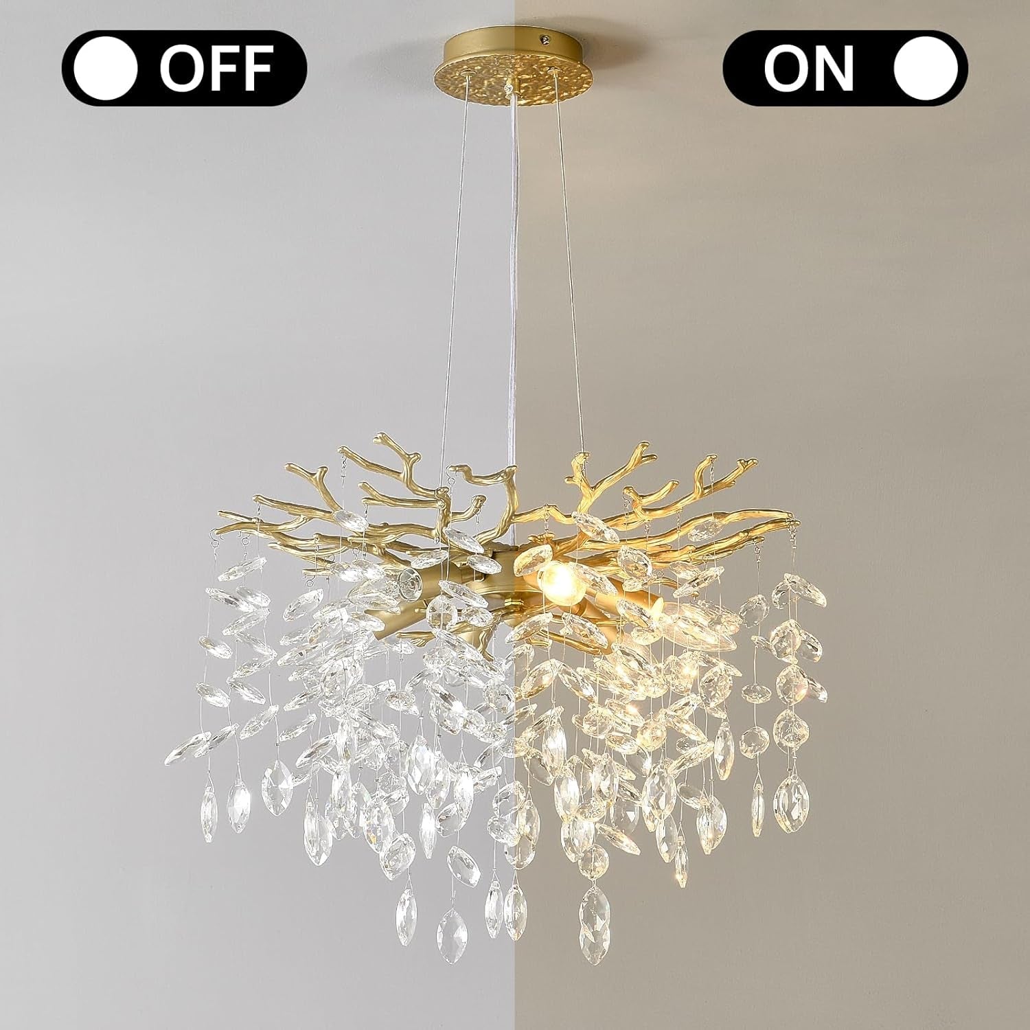 Gold Crystal TreeBranch Chandelier Luxurious 18 Inch-1