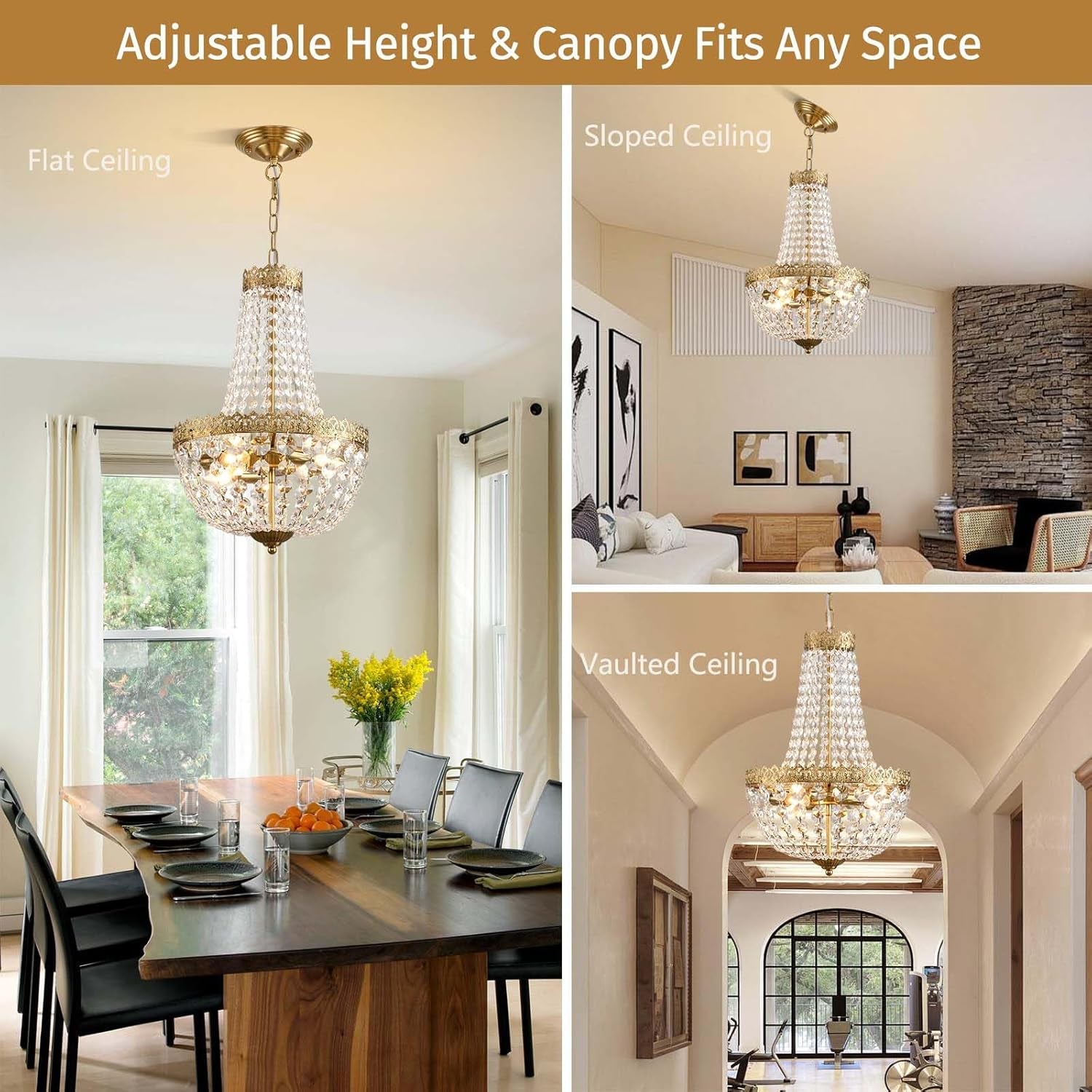 Antique Brass Crystal Chandelier Four Light Pendant