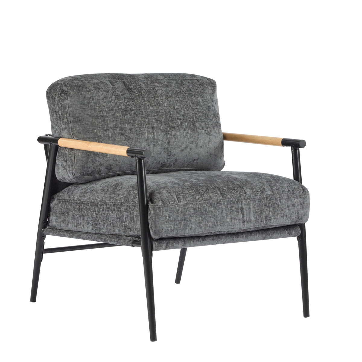 Modern Accent Chair with Plush Cushions and Wooden Armrests - Available in Multiple Colors