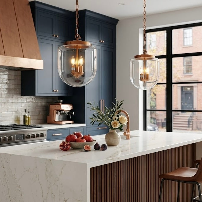 3-Light Globe Pendant Lamp – Coarse Gold Metal Frame & Clear Glass Shades | Hardwired Ceiling Light