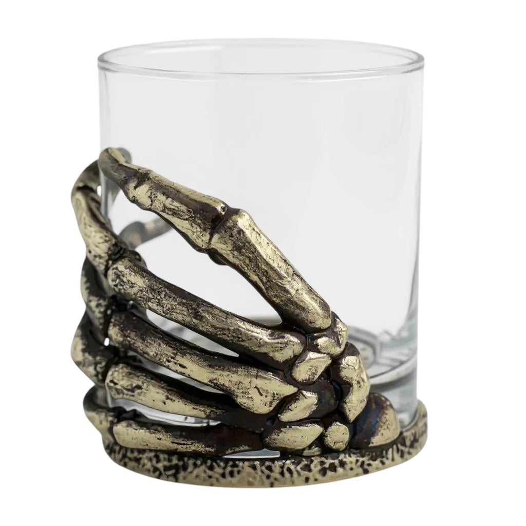 Set of 4 - Skeleton Hand Whisky Glasses | Juice Glasses | Drinkware | Statement Barware | Halloween Glasses | Gold, Silver or Antique Finish-3