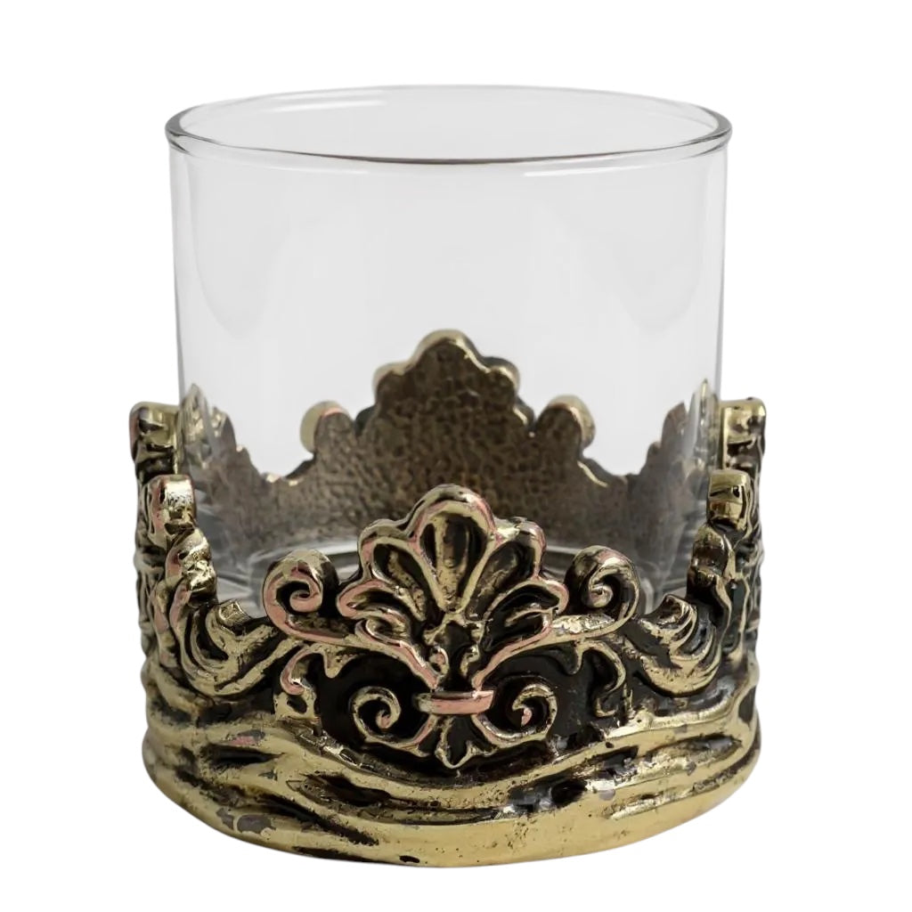 Set of 4 - Intricate Baroque-style Crown Detail Whisky Glasses | Juice Glasses | Statement Barware | Gold, Silver or Antique Finish-4