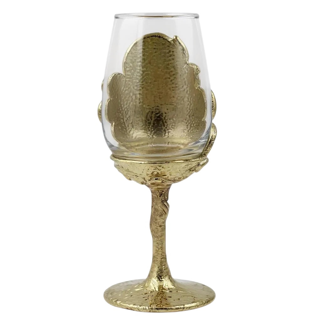 Set of 4 - Intricate Leaf/Ambi Design Wine Glasses | Decorative Drinkware | Statement Barware | Silver, Gold or Antique Finish-2