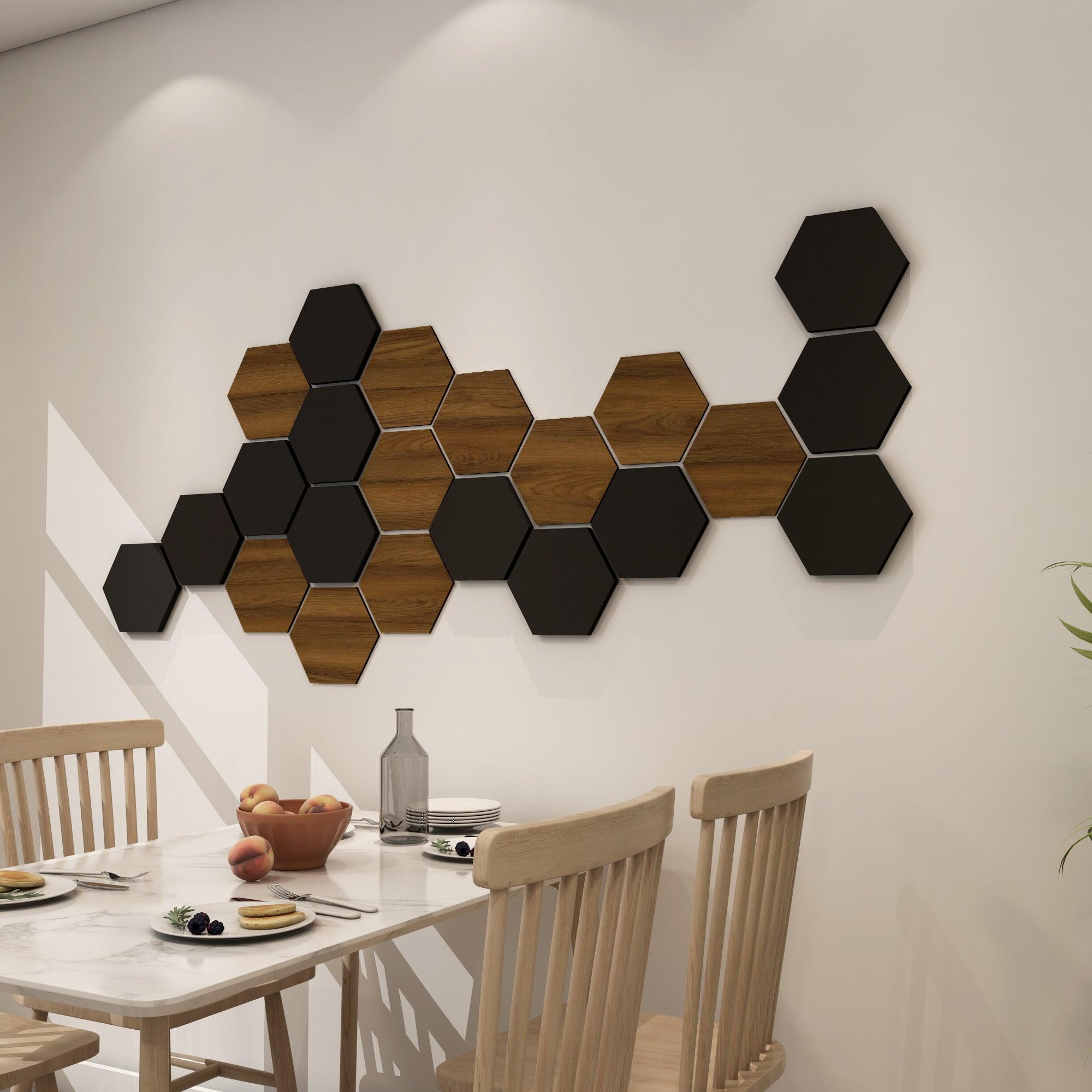 Black and Dark Wood Hexagons - PRHOMZ