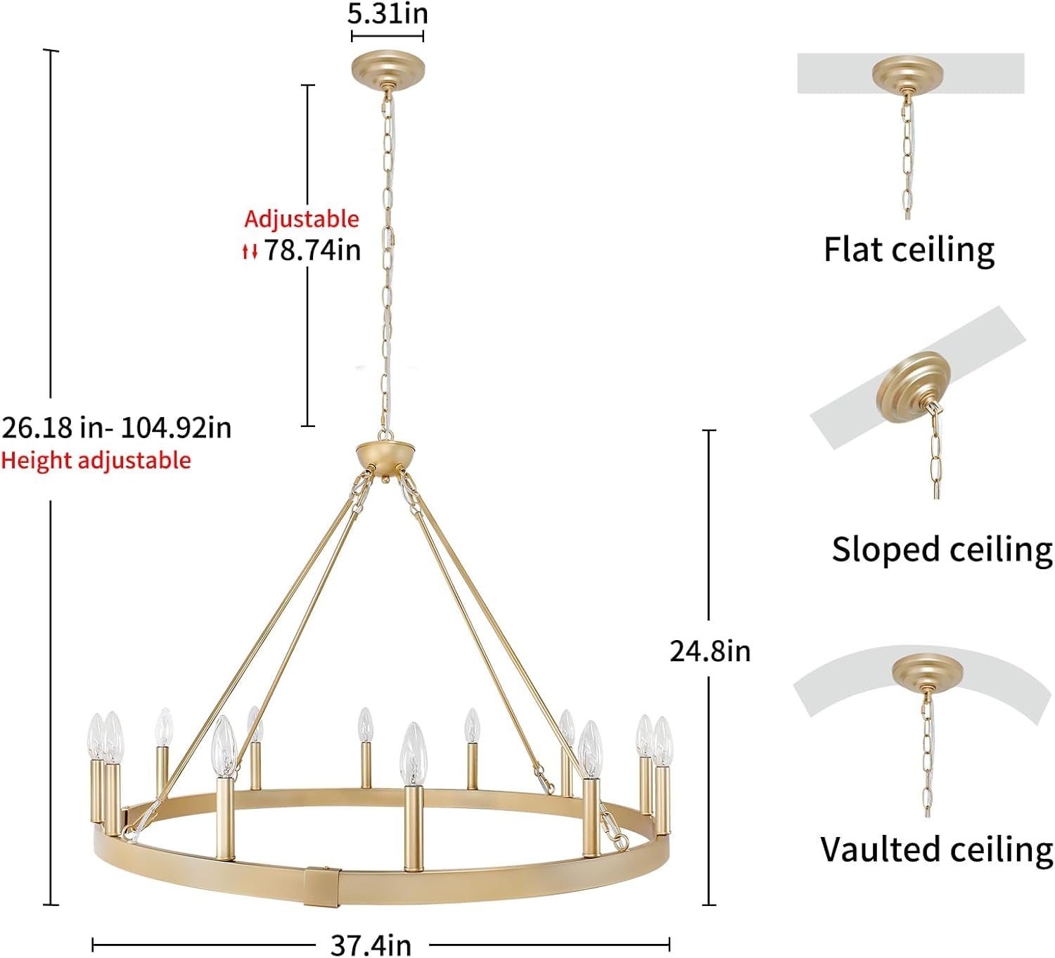 Gold Wagon Wheel Chandelier 37 Inch Antique 12 Light-3