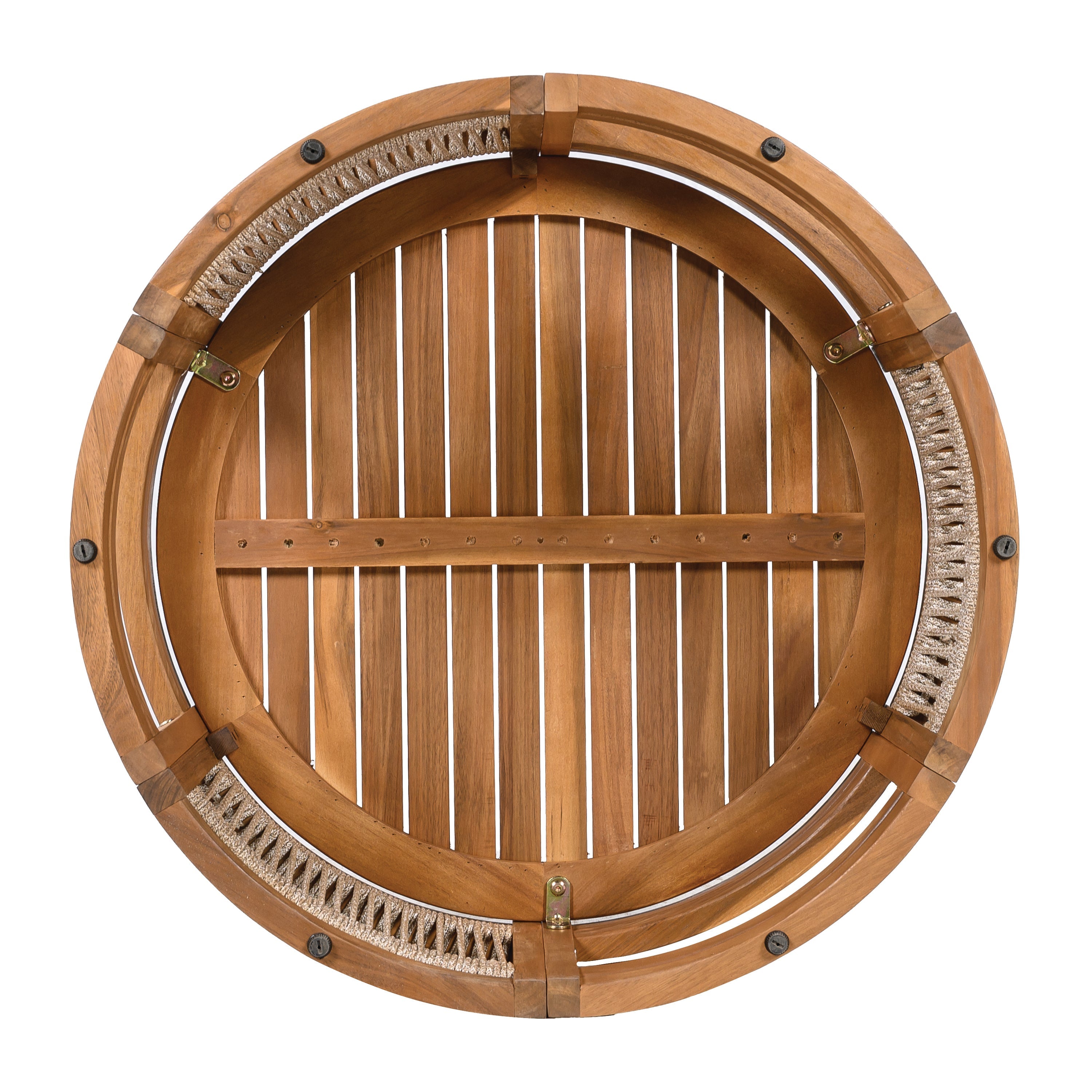 27.95" Acacia Wood Outdoor Coffee Table with Handwoven Rope Accent