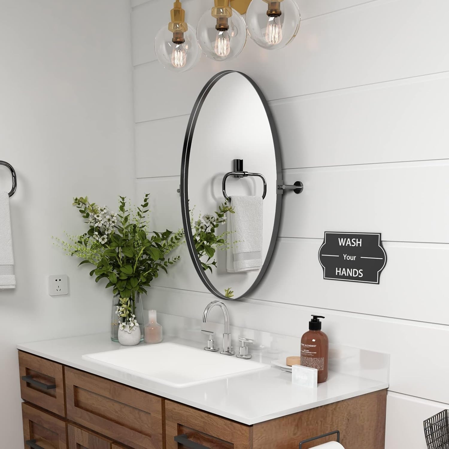 18x28 Black Oval Wall Mirror For Modern Home Decor In Bathrooms Hallways And Entryways