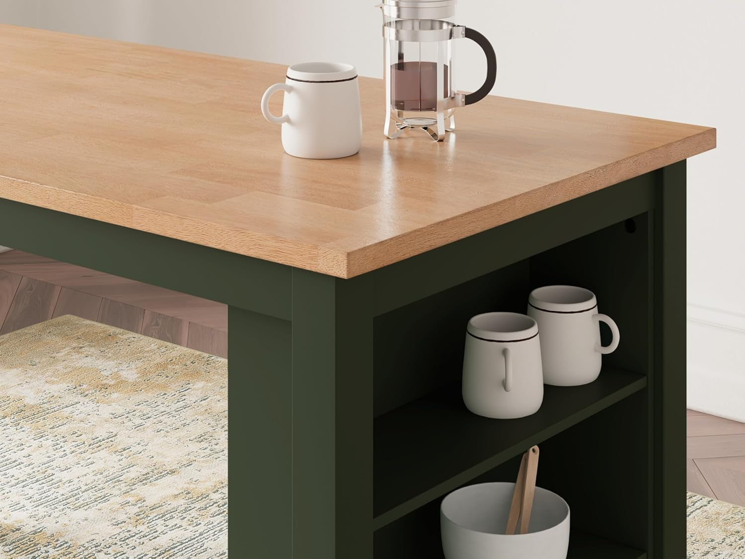 Counter Height Dining Table With 3 Shelves In Brown Green