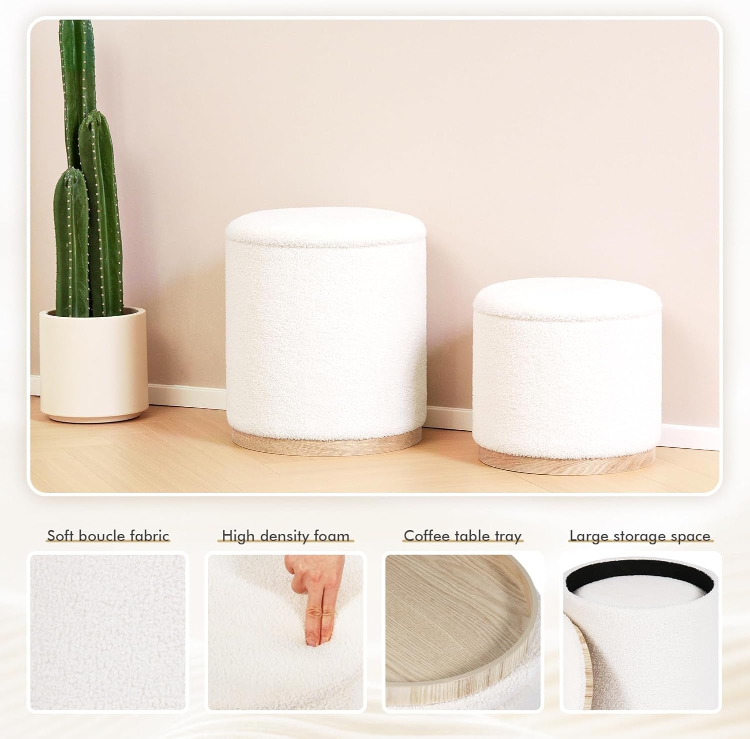 White Velvet Round Storage Ottoman FifteenInches Compact