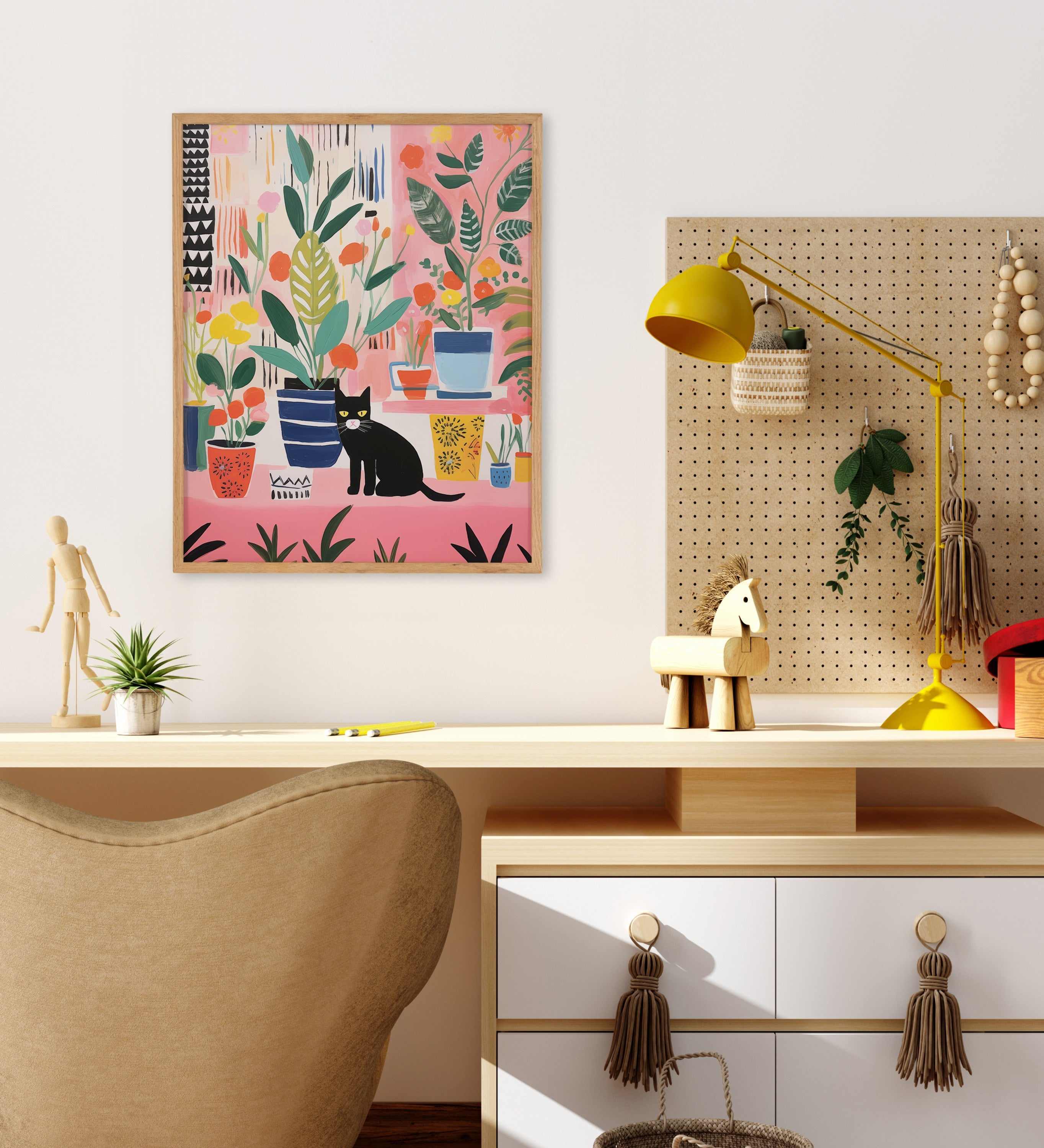 Gallery Whimsical Houseplants and a Black Kitty Cat Print by The Creative Bunch Studio