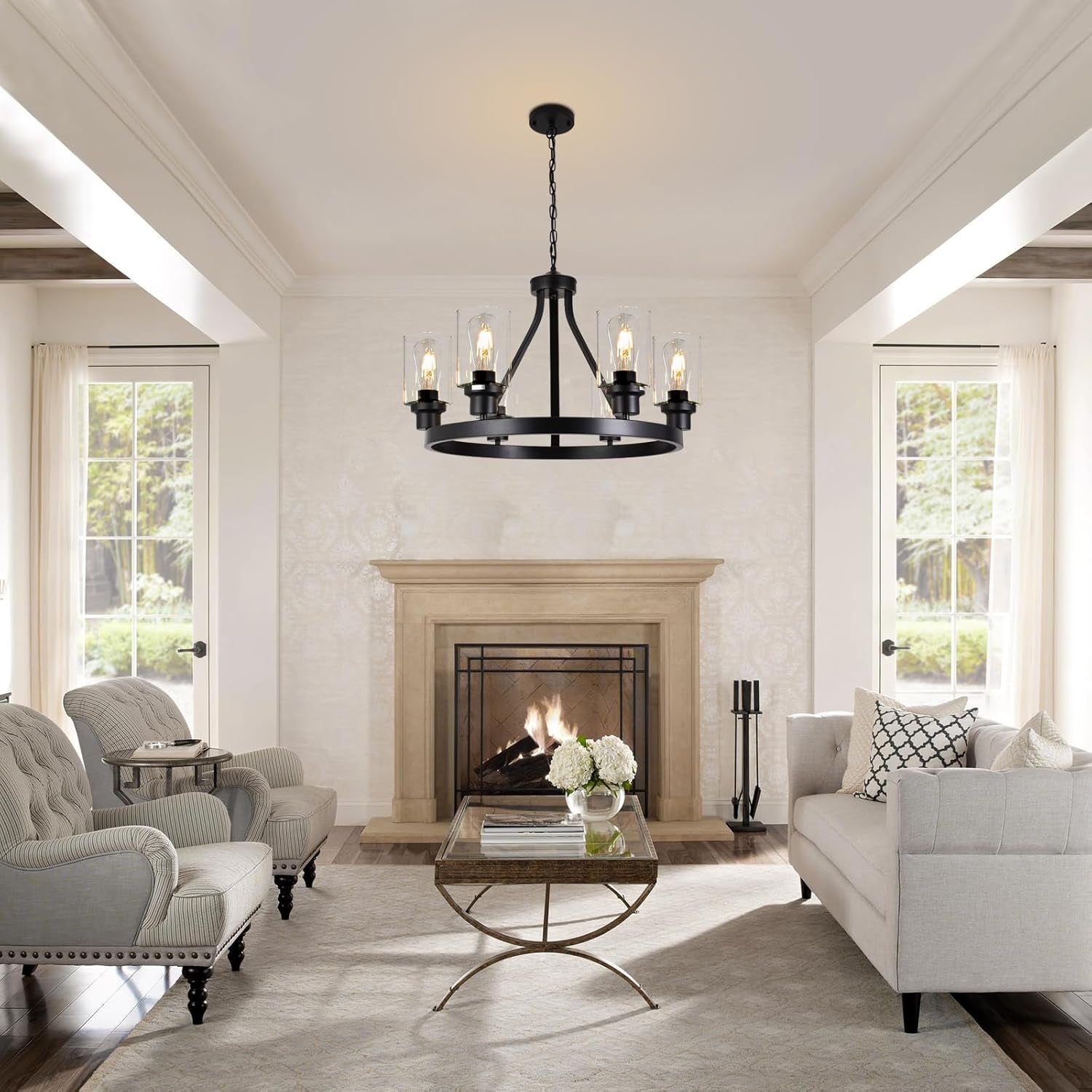 Six Light Farmhouse Black Metal Chandelier Adjustable-2