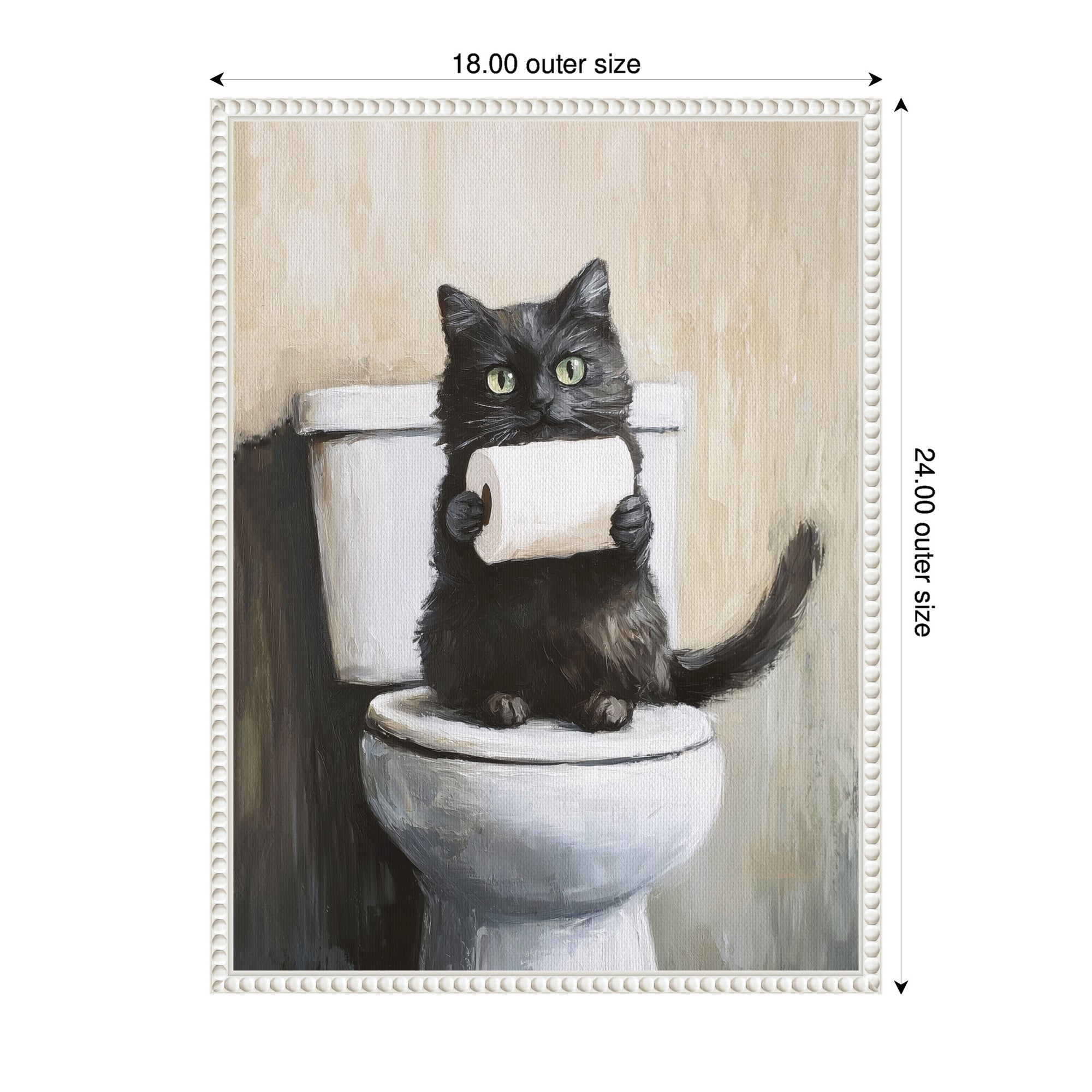 Sylvie Mischievous Black Cat Holding Toilet Paper Roll Toilet Bathroom Art Framed Canvas by The Creative Bunch Studio