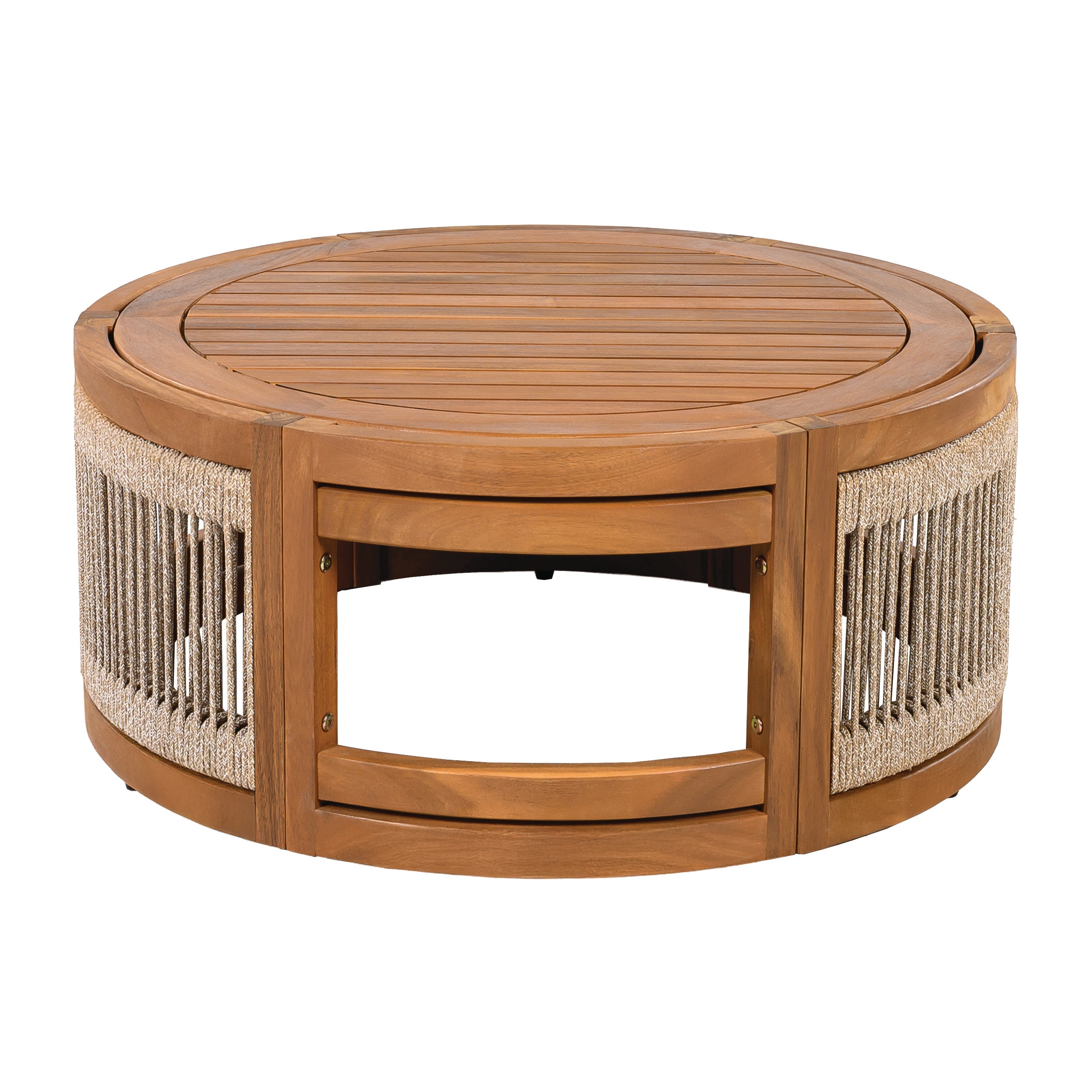 27.95" Acacia Wood Outdoor Coffee Table with Handwoven Rope Accent