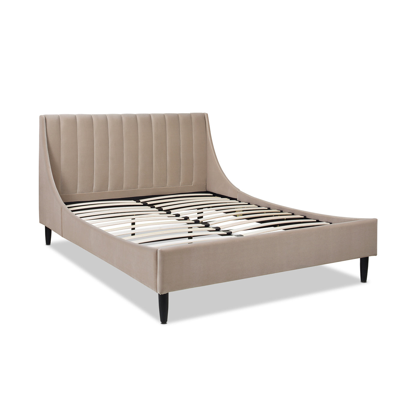 Aspen Vertical Tufted Modern Headboard Platform Bed Set, Queen, Mink Beige Performance Velvet