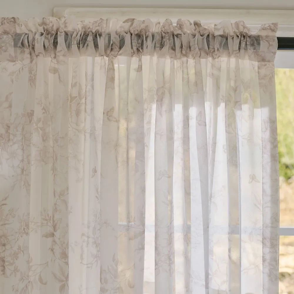 Ivanna Farmhouse Floral Toile Print Sheer Curtains