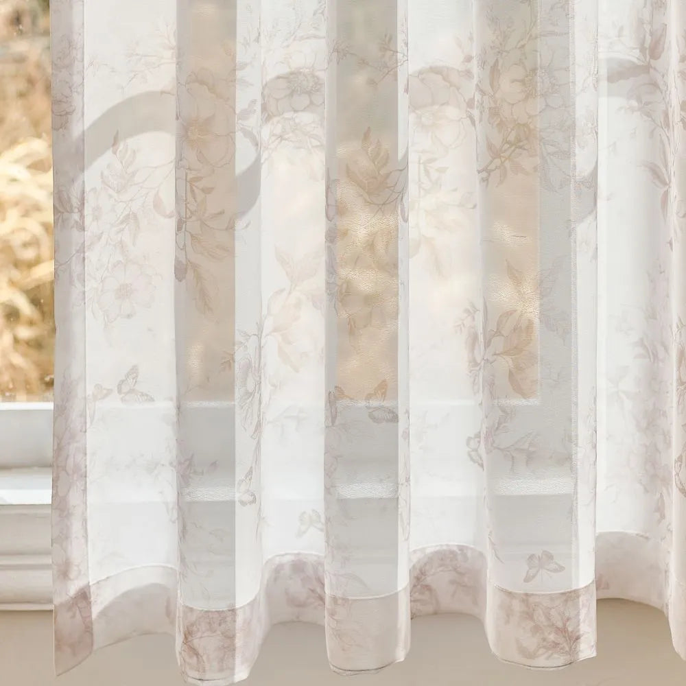 Ivanna Farmhouse Floral Toile Print Sheer Curtains