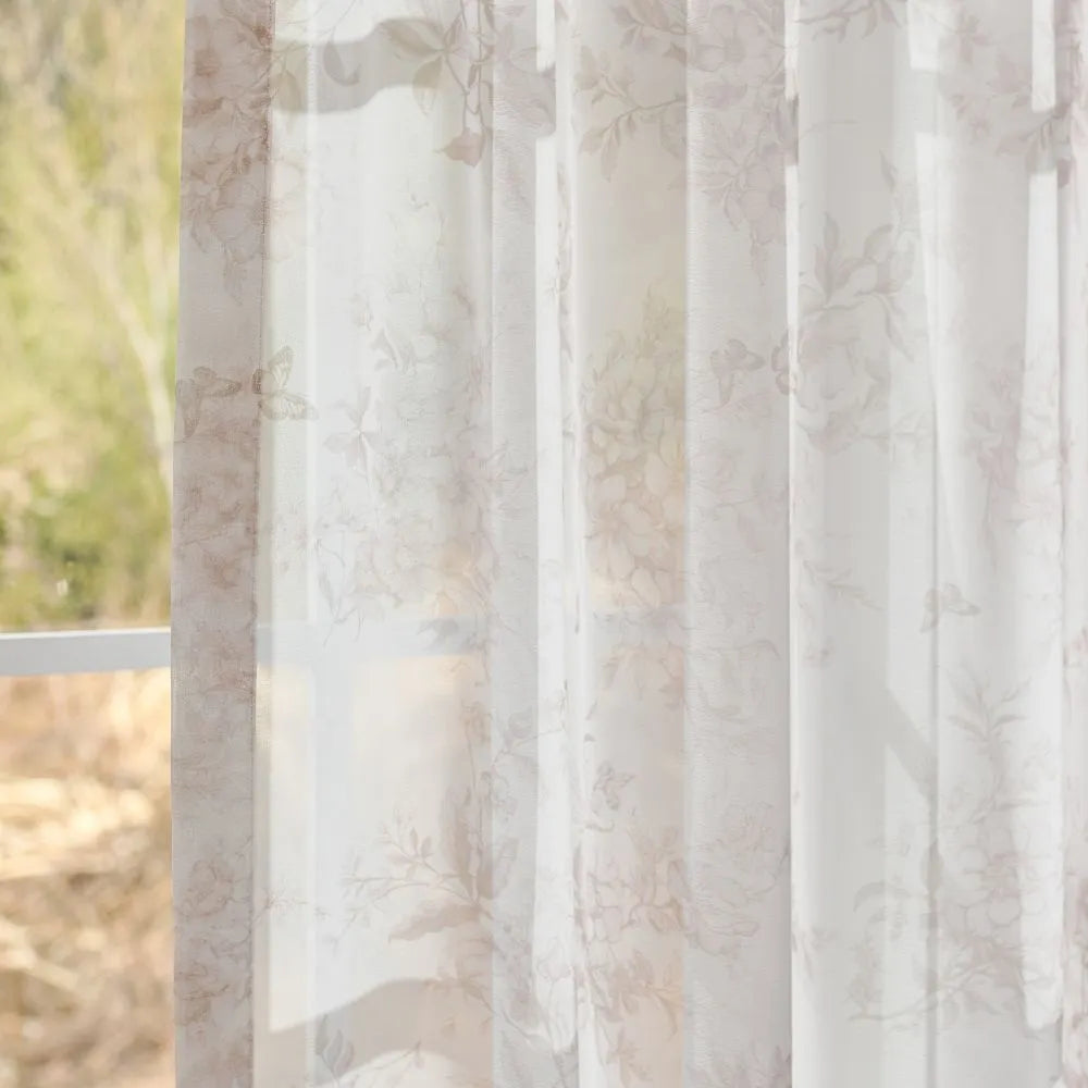 Ivanna Farmhouse Floral Toile Print Sheer Curtains