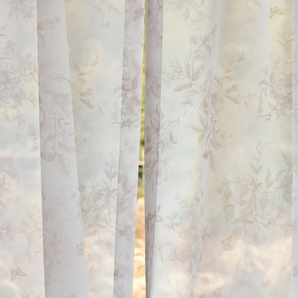 Ivanna Farmhouse Floral Toile Print Sheer Curtains