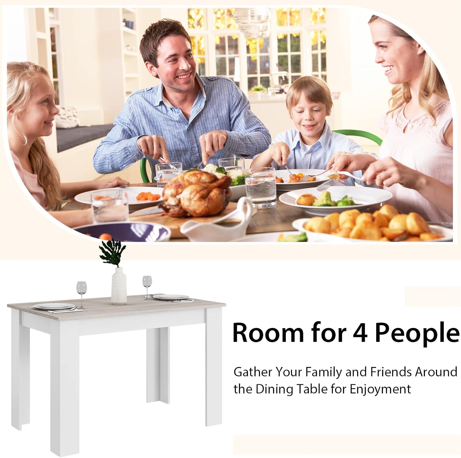 Wooden Dining Table For Four 47 By 28 Inches White Gray