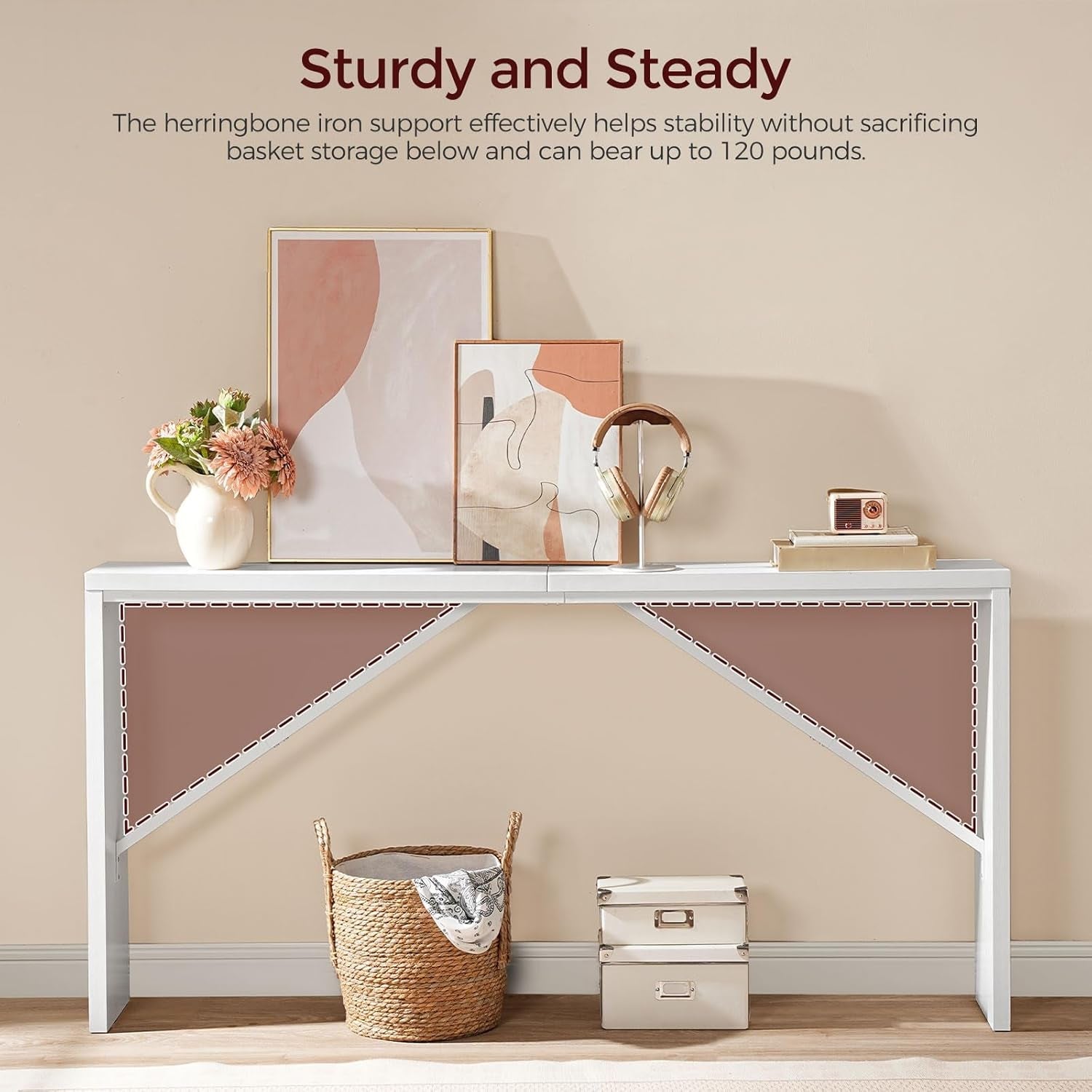 62.2-Inch Industrial White Console Table With Metal Frame