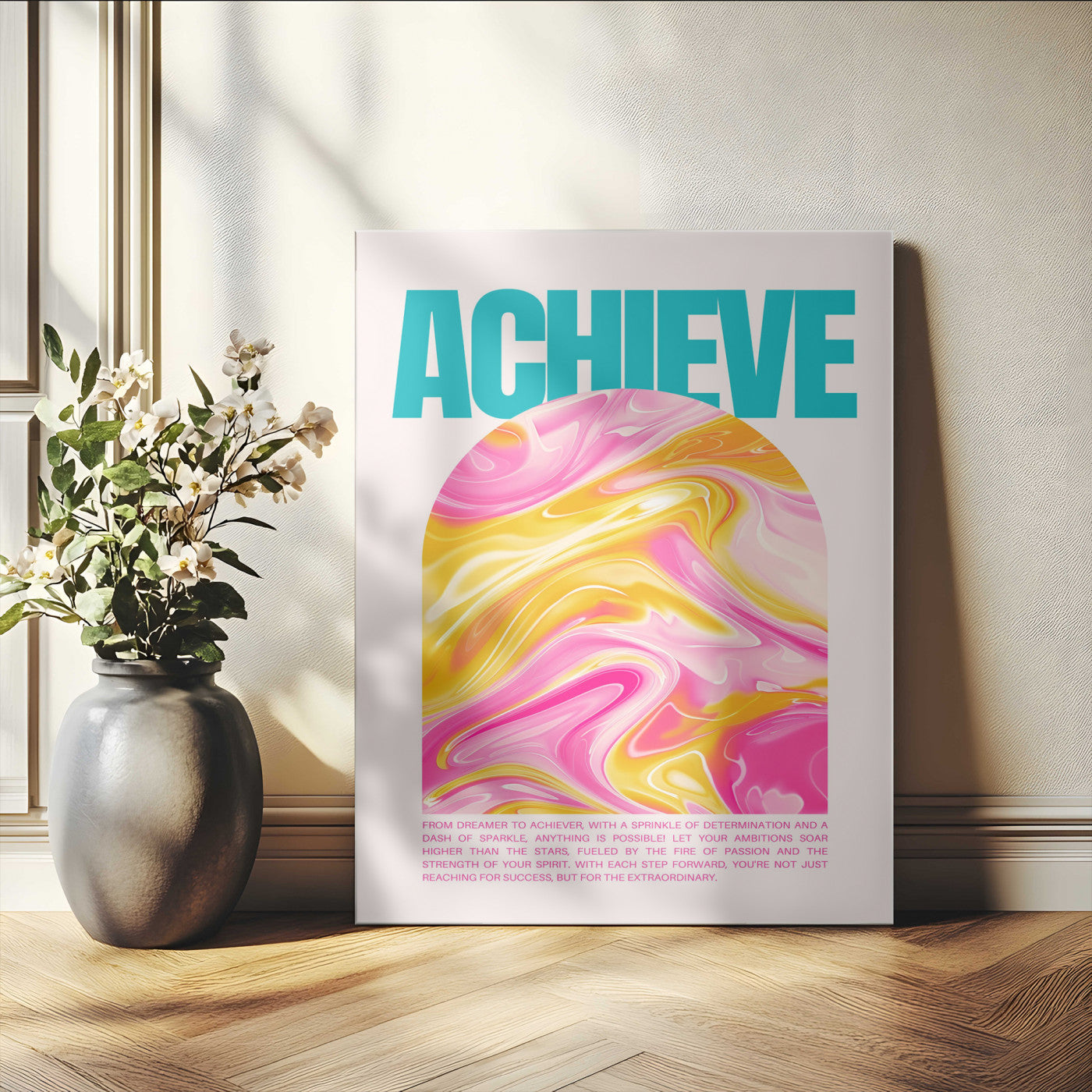 Achieve Motivational Wall Art – Colorful Abstract Swirl