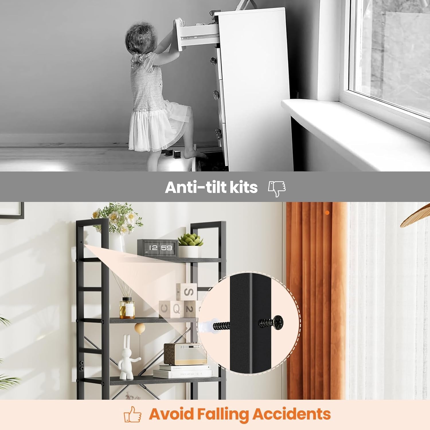 Black 5 Tier Bookcase Space Saving Tall Studio Home Office