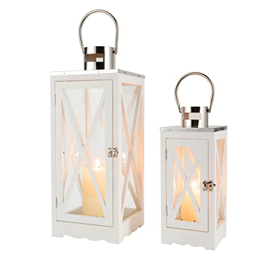 17.5''&24.5'' H Metal Decorative Candle Holders Rustic Hanging Lantern(Set of 2)-1