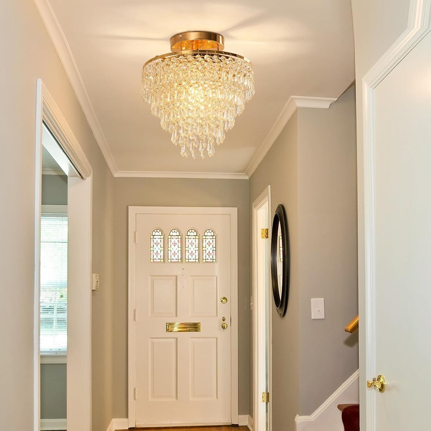 Gold Crystal Flush Mount Chandelier 30cm Ceiling Light