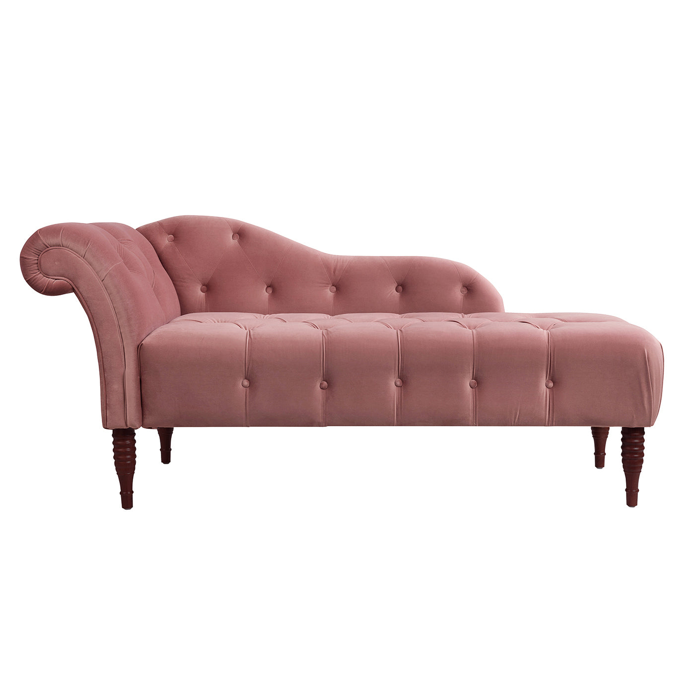 Samuel Tufted Roll Arm Chaise Lounge, Ash Rose Pink Velvet