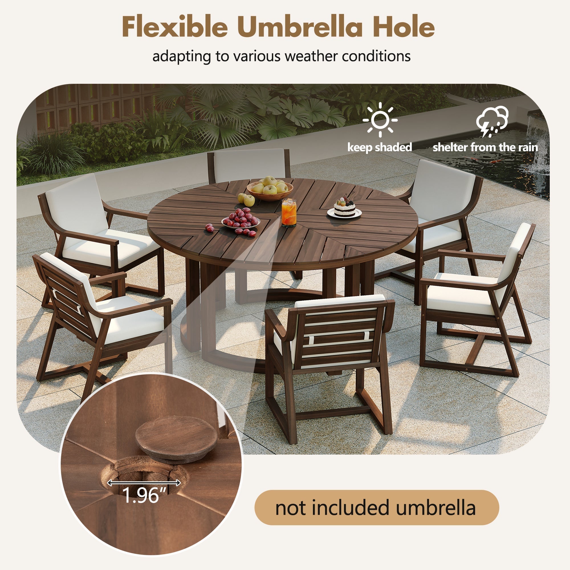 TREXM Patio Dining Table Set for 6 with Umbrella Hole