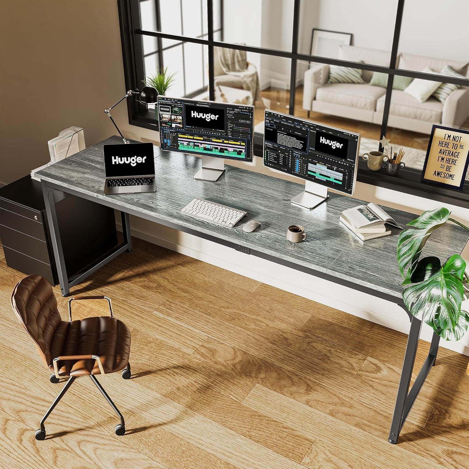 80 Inch Grey Gaming And Office Desk With Storage System