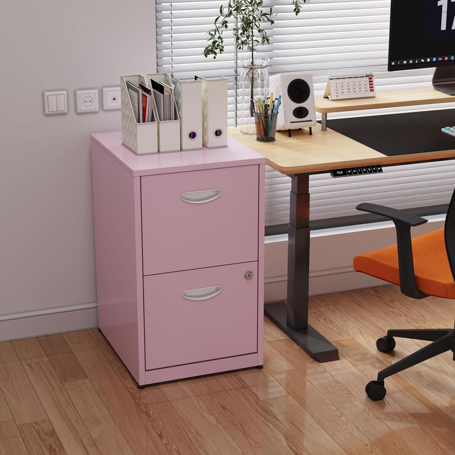 Pink 2 Drawer Locking File Cabinet For Home Office