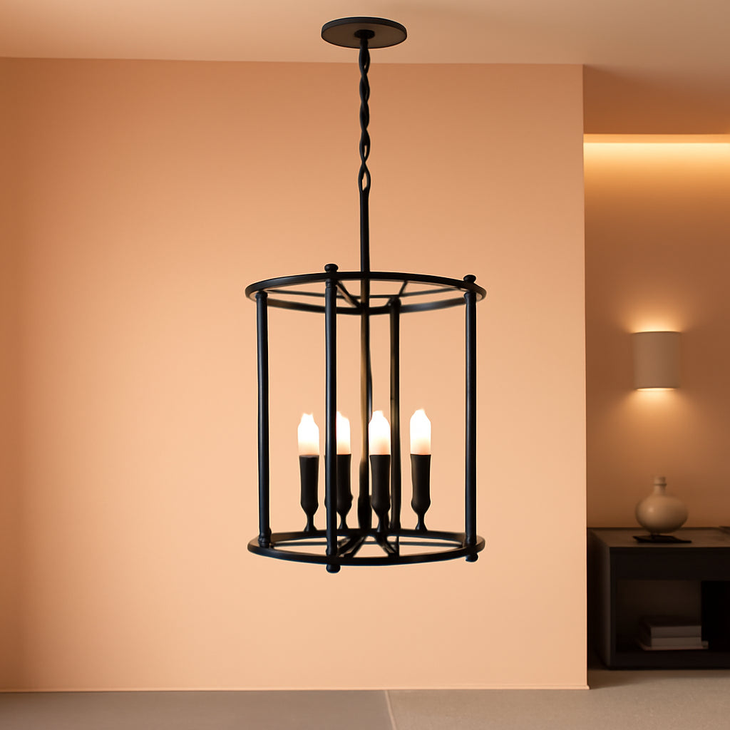 Industrial Black Chandelier Adjustable Height Ceiling Light-0