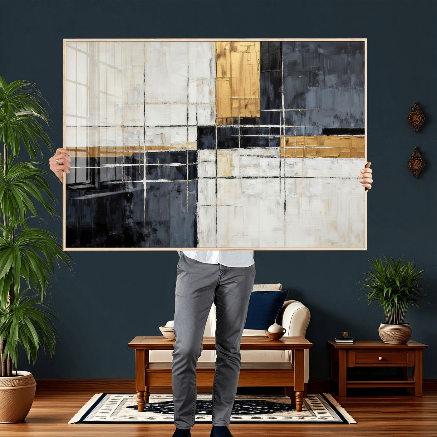 Gold Abstract Wall Art Canvas Print, Modern Luxury Geometric