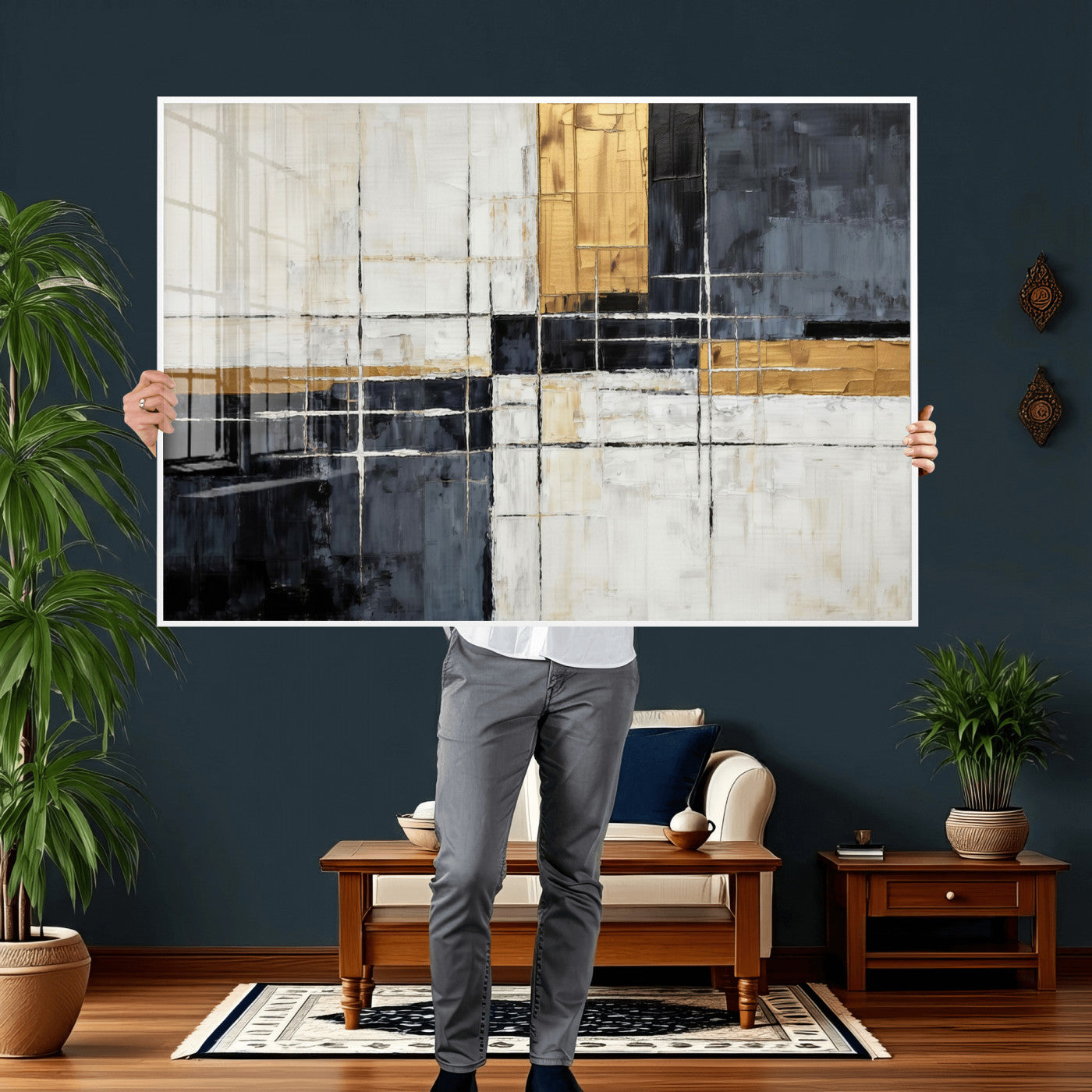 Gold Abstract Wall Art Canvas Print, Modern Luxury Geometric