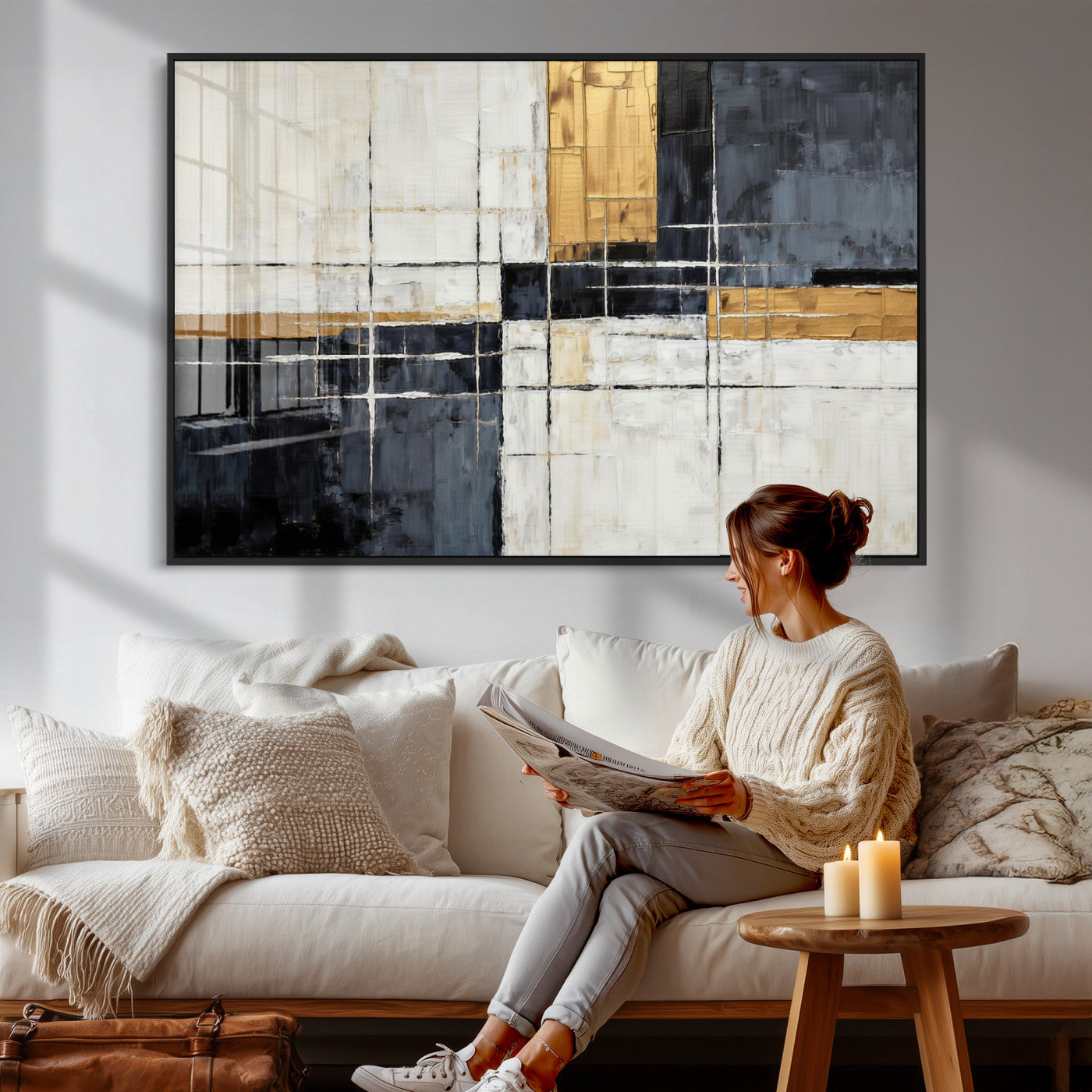Gold Abstract Wall Art Canvas Print, Modern Luxury Geometric