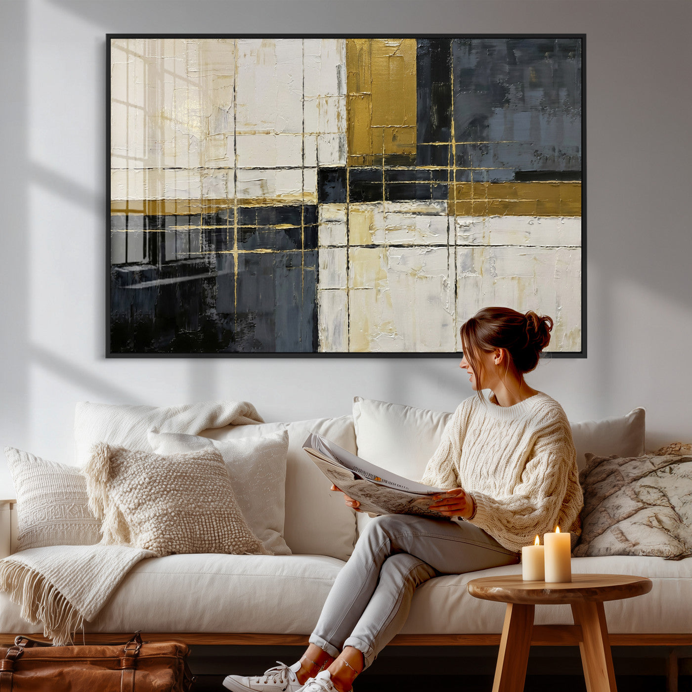 Abstract Gold and Black Wall Art Canvas Print – Modern