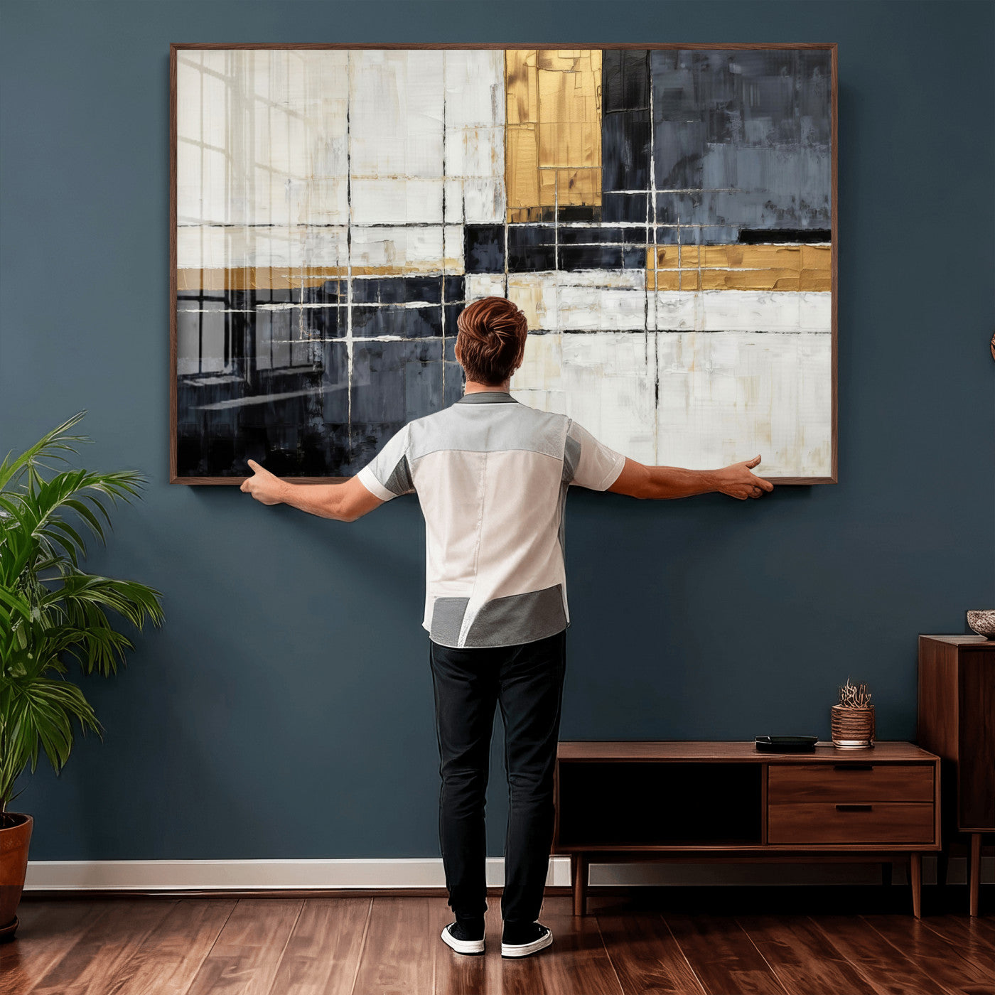 Gold Abstract Wall Art Canvas Print, Modern Luxury Geometric