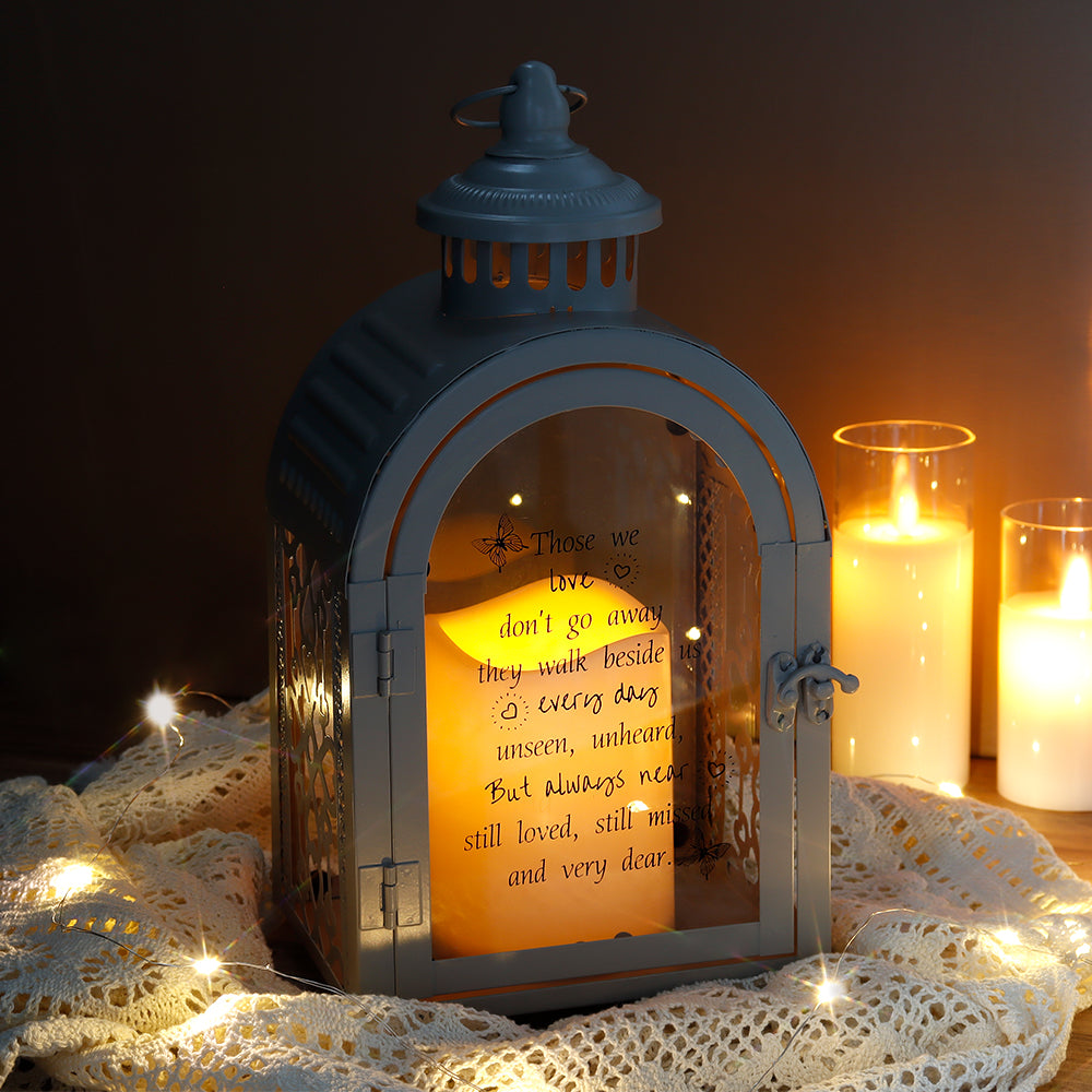 11''High Remembrance Lantern with Memorial Poem Bereavement Sympathy Gift Memorial Lantern (Grey)-1