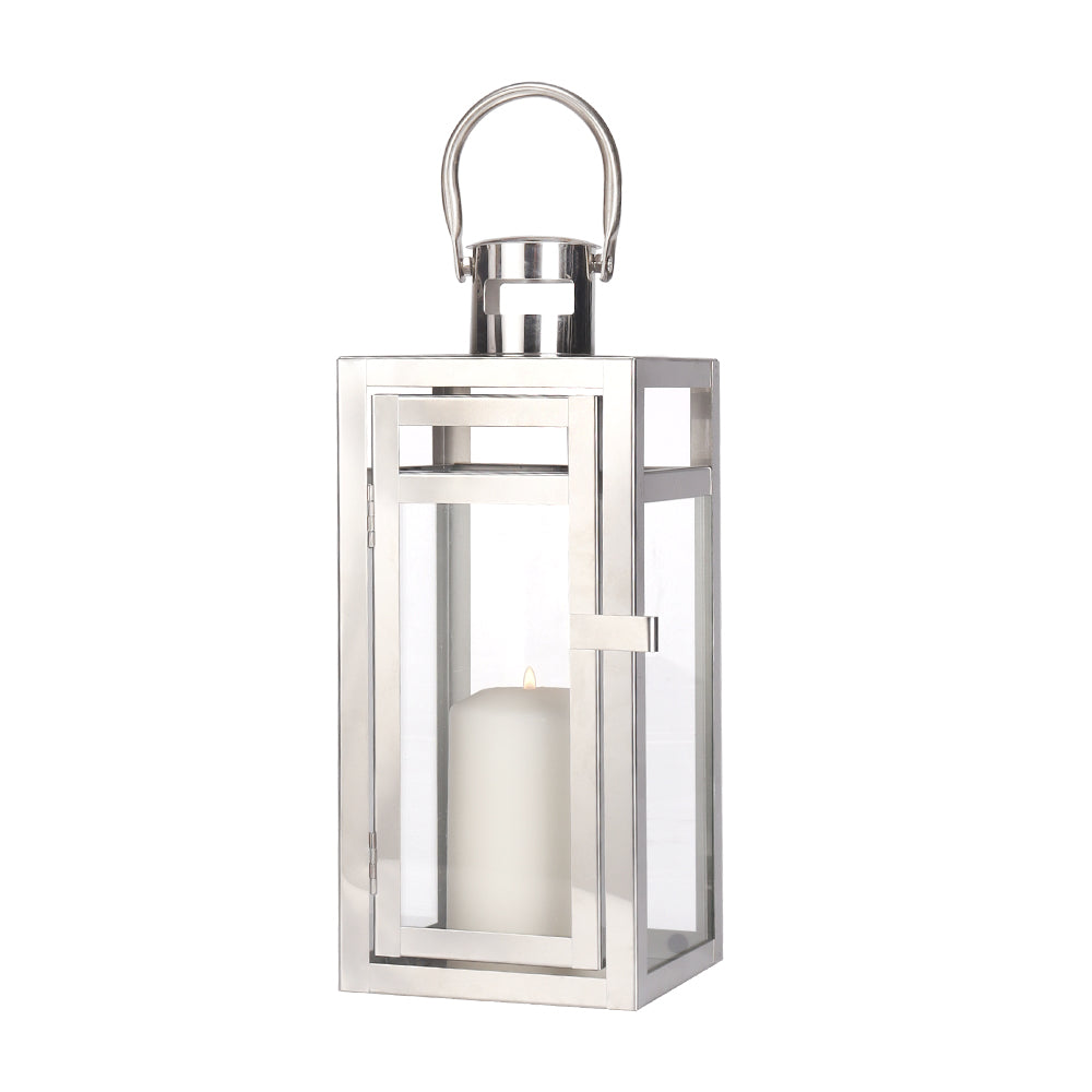 12'' High Metal Decorative Candle Lantern (Silver)-2