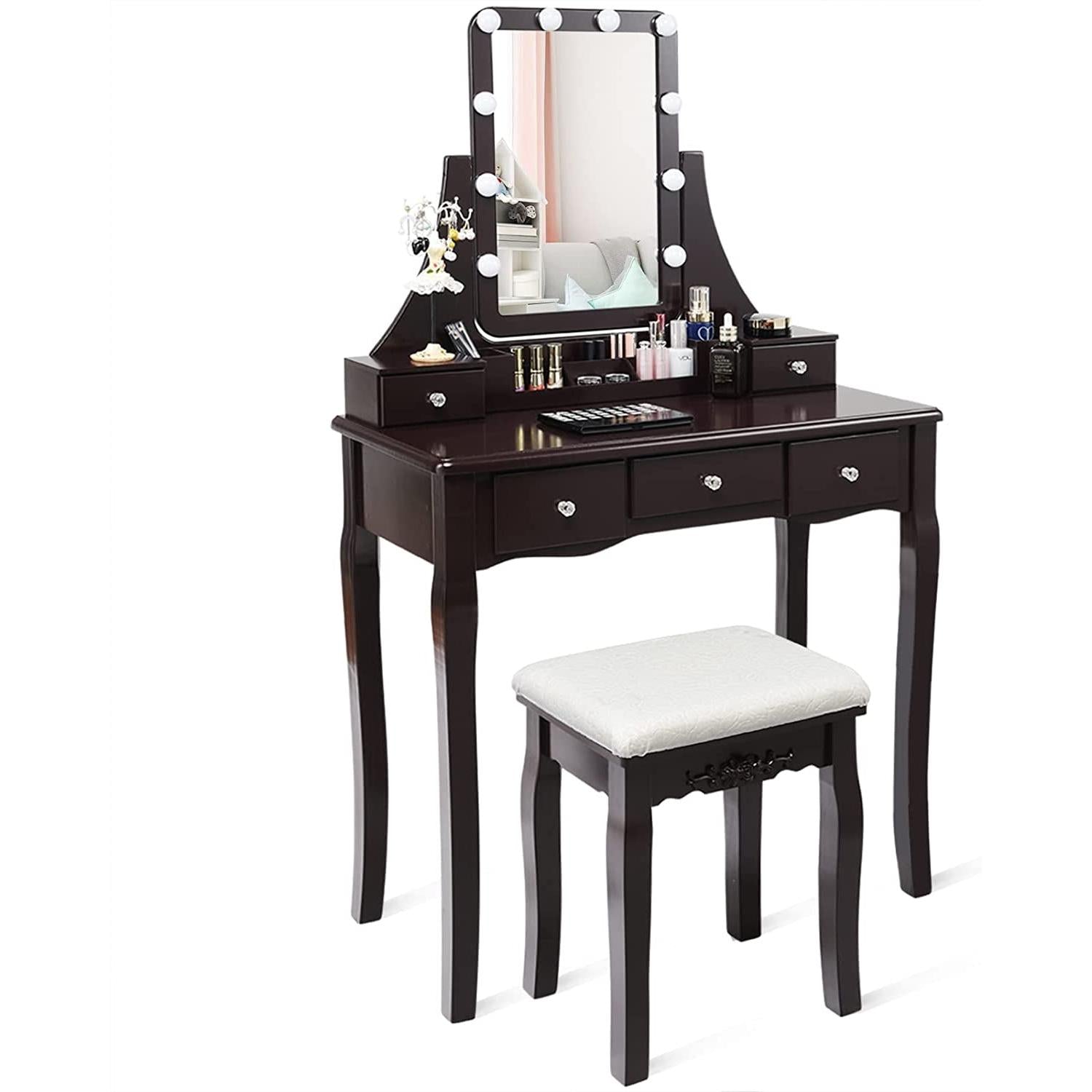 Brown Vanity Table Set With 10 LED Lights For Bedroom