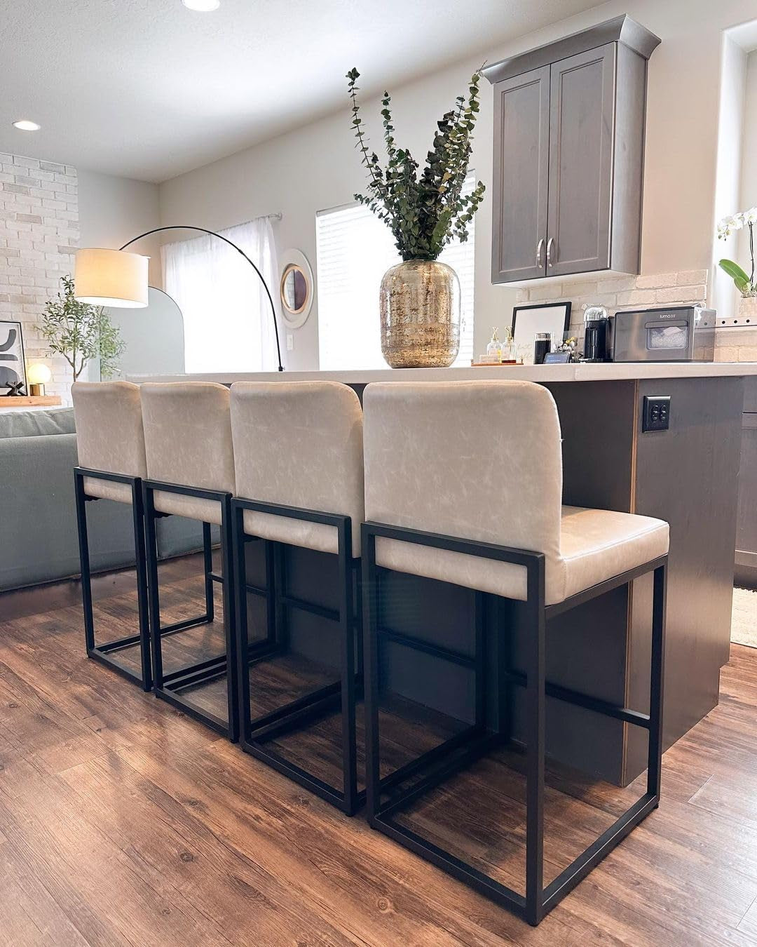 Set Of 4 Counter Height Bar Stools PU Leather With Back